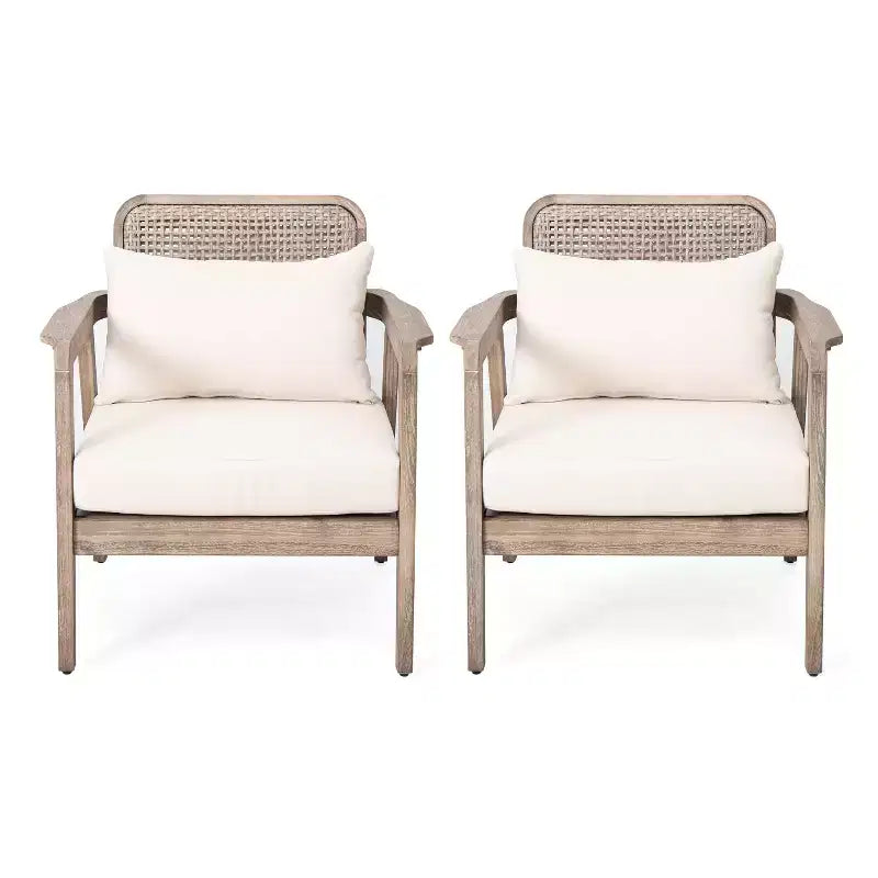 Poltrone da esterno Okak Boho Style Upholstered Club Chairs, set da 1/2, seduta da conversazione in acacia per patio, giardino e cortile, max 400 libbre