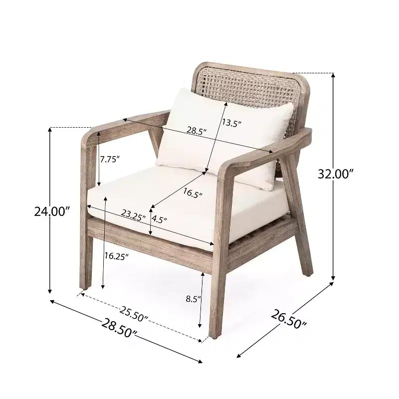 Poltrone da esterno Okak Boho Style Upholstered Club Chairs, set da 1/2, seduta da conversazione in acacia per patio, giardino e cortile, max 400 libbre