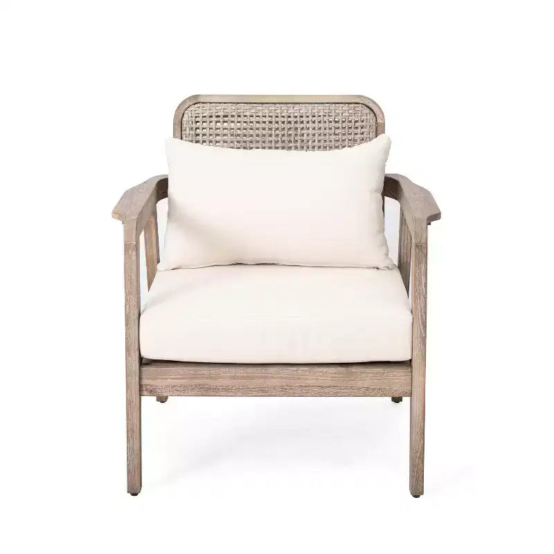 Poltrone da esterno Okak Boho Style Upholstered Club Chairs, set da 1/2, seduta da conversazione in acacia per patio, giardino e cortile, max 400 libbre