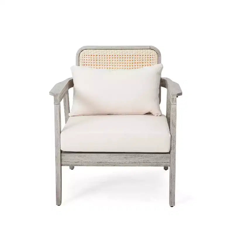 Poltrone da esterno Okak Boho Style Upholstered Club Chairs, set da 1/2, seduta da conversazione in acacia per patio, giardino e cortile, max 400 libbre
