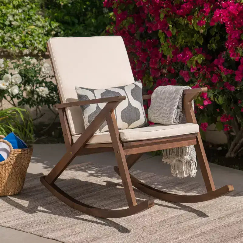 Christopher Knight Home Ridgewood Outdoor Acacia Wood Rocking Chair with Cushion