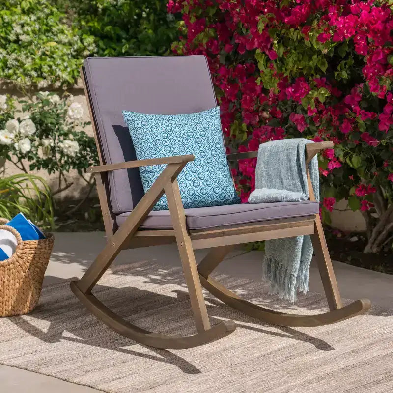 Christopher Knight Home Ridgewood Outdoor Acacia Wood Rocking Chair with Cushion