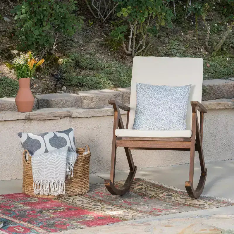 Christopher Knight Home Ridgewood Outdoor Acacia Wood Rocking Chair with Cushion