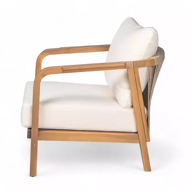 Okak 16 Sedia da esterno Boho Accent in acacia con schienale intrecciato, set da 1/2, poltrona lounge da patio per veranda, giardino, cortile, portata max 180 kg