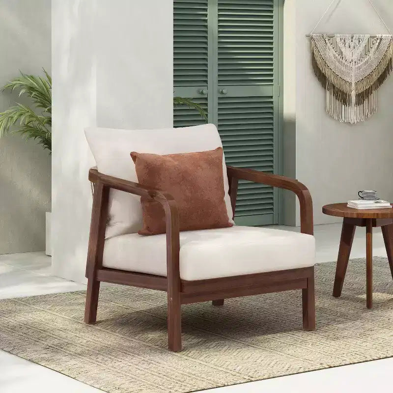 Okak 16 Sedia da esterno Boho Accent in acacia con schienale intrecciato, set da 1/2, poltrona lounge da patio per veranda, giardino, cortile, portata max 180 kg