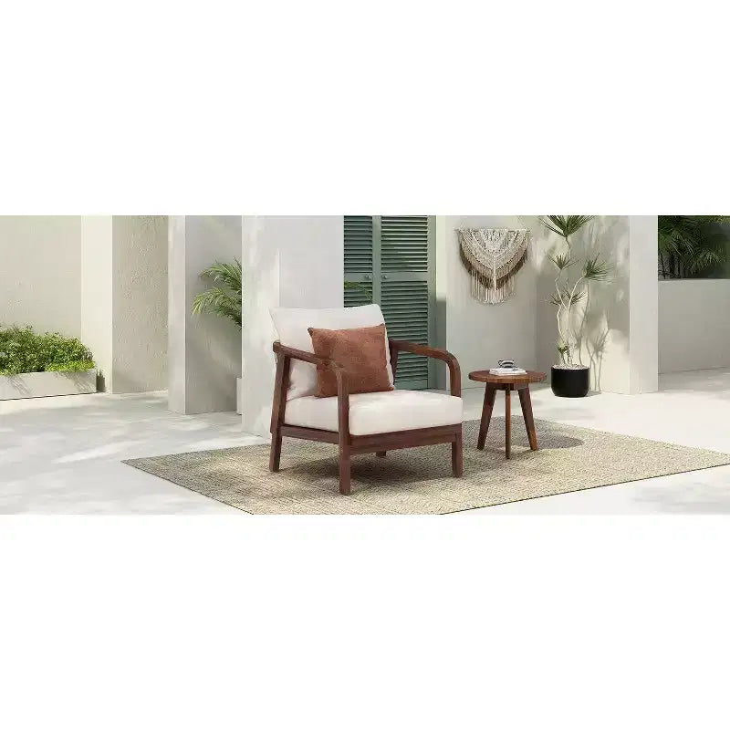 Okak 16 Sedia da esterno Boho Accent in acacia con schienale intrecciato, set da 1/2, poltrona lounge da patio per veranda, giardino, cortile, portata max 180 kg