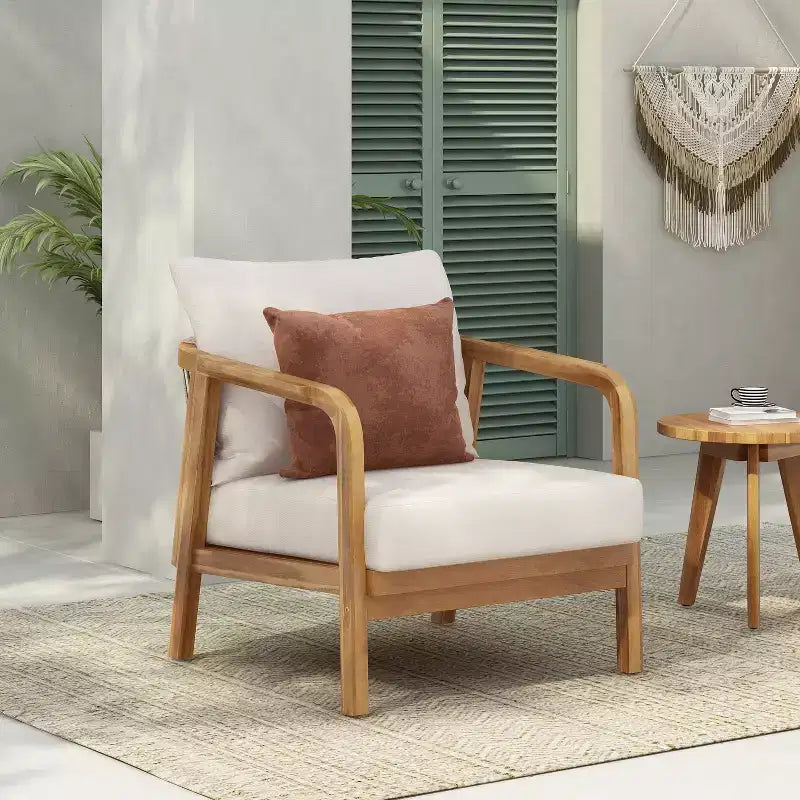 Okak 16 Sedia da esterno Boho Accent in acacia con schienale intrecciato, set da 1/2, poltrona lounge da patio per veranda, giardino, cortile, portata max 180 kg