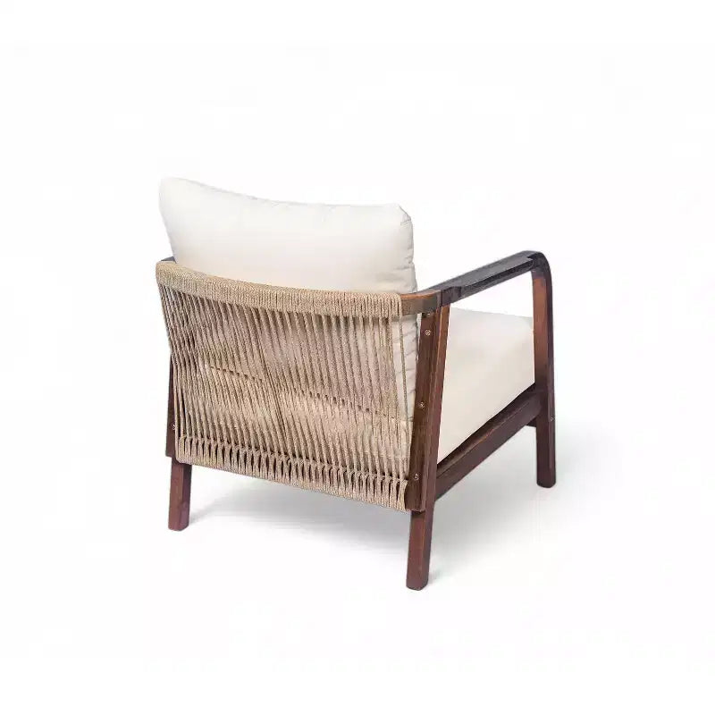 Okak 16 Sedia da esterno Boho Accent in acacia con schienale intrecciato, set da 1/2, poltrona lounge da patio per veranda, giardino, cortile, portata max 180 kg