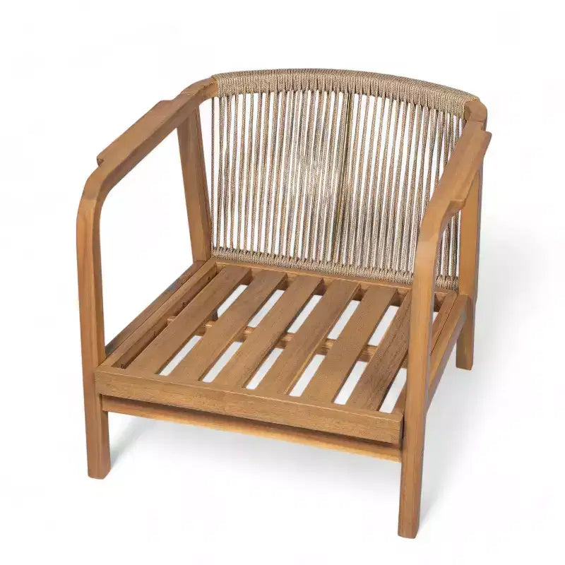 Okak 16 Sedia da esterno Boho Accent in acacia con schienale intrecciato, set da 1/2, poltrona lounge da patio per veranda, giardino, cortile, portata max 180 kg
