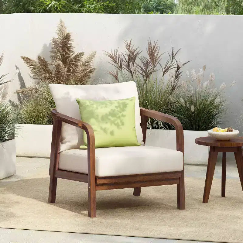 Okak 16 Sedia da esterno Boho Accent in acacia con schienale intrecciato, set da 1/2, poltrona lounge da patio per veranda, giardino, cortile, portata max 180 kg