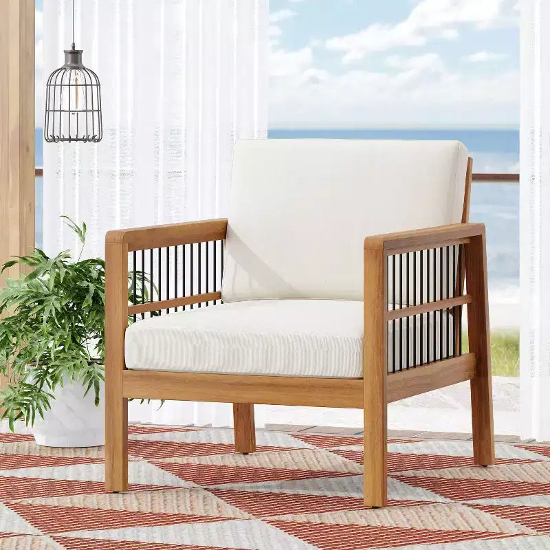 Okak 16Boho Style Patio Accent Chairs Acacia Club Chair,1/2 Pcs Outdoor Armchair with 4.5 Seat Cushion for Backyard,Pooliside&Garden,400lbs Max