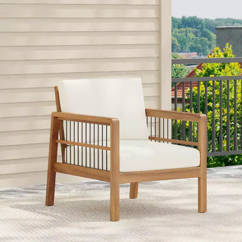 Okak 16Boho Style Patio Accent Chairs Poltrona Club in Acacia, 1/2 Pezzi Poltrona da Esterno con Cuscino Sedile da 4,5 per Cortile, Bordo Piscina e Giardino, Max 400 libbre