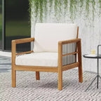 Okak 16Boho Style Patio Accent Chairs Poltrona Club in Acacia, 1/2 Pezzi Poltrona da Esterno con Cuscino Sedile da 4,5 per Cortile, Bordo Piscina e Giardino, Max 400 libbre