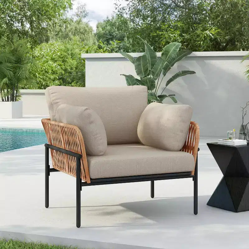 Okak 36W x 17H Modern Patio Accent Chairs Wide Armchairs with 2 Extra Pillows,Set of 1/2,Outdoor Club Chairs for Porch,Garden&Backyard