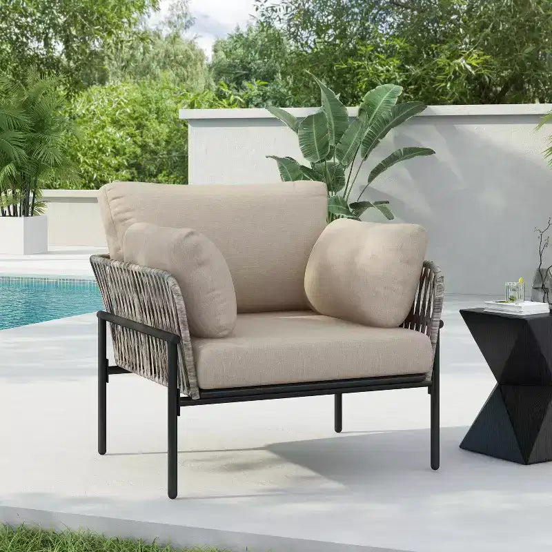 Okak 36W x 17H Modern Patio Accent Chairs Wide Armchairs with 2 Extra Pillows,Set of 1/2,Outdoor Club Chairs for Porch,Garden&Backyard