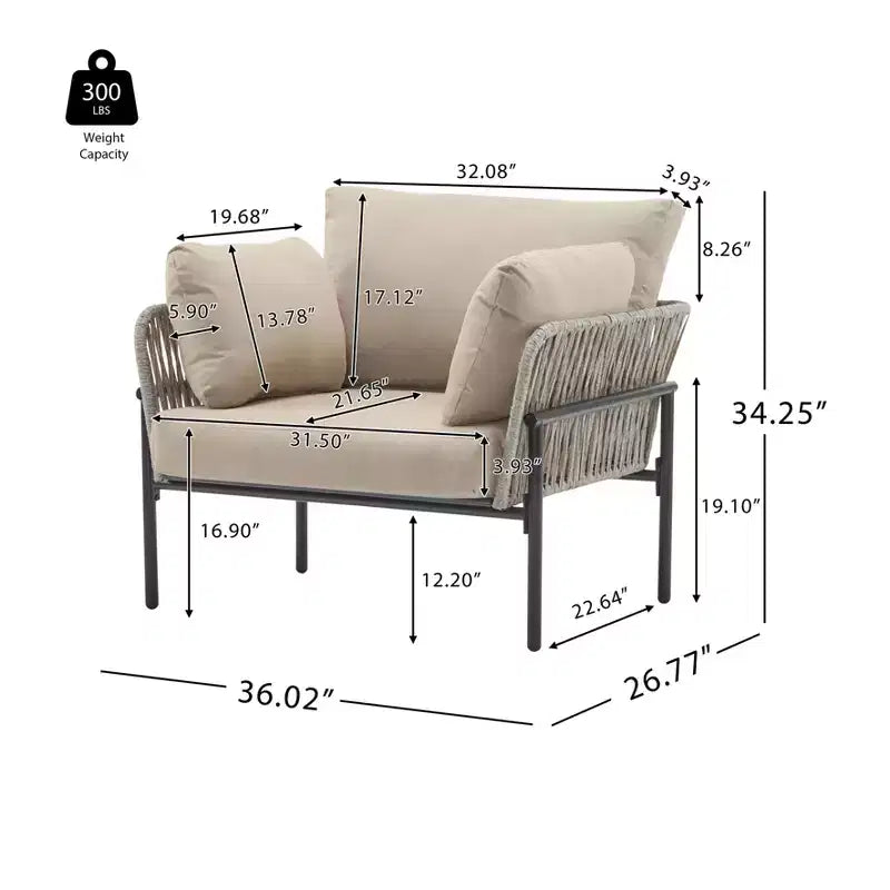 Okak 36W x 17H Modern Patio Accent Chairs Wide Armchairs with 2 Extra Pillows,Set of 1/2,Outdoor Club Chairs for Porch,Garden&Backyard