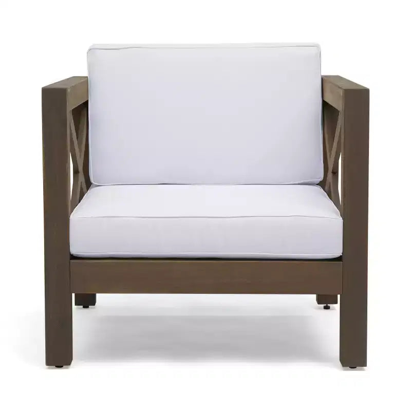 GDFStudio Sam Outdoor Patio Acacia Wood Club Chair with Water-Resistant Cushion
