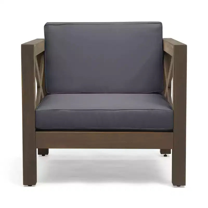GDFStudio Sam Outdoor Patio Acacia Wood Club Chair with Water-Resistant Cushion