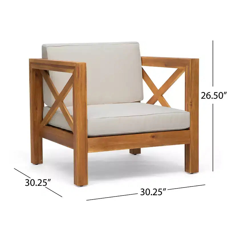 GDFStudio Sam Outdoor Patio Acacia Wood Club Chair with Water-Resistant Cushion