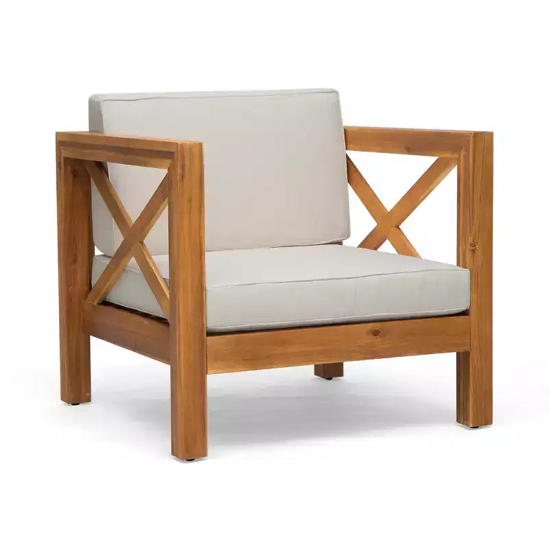 GDFStudio Sam Outdoor Patio Acacia Wood Club Chair with Water-Resistant Cushion