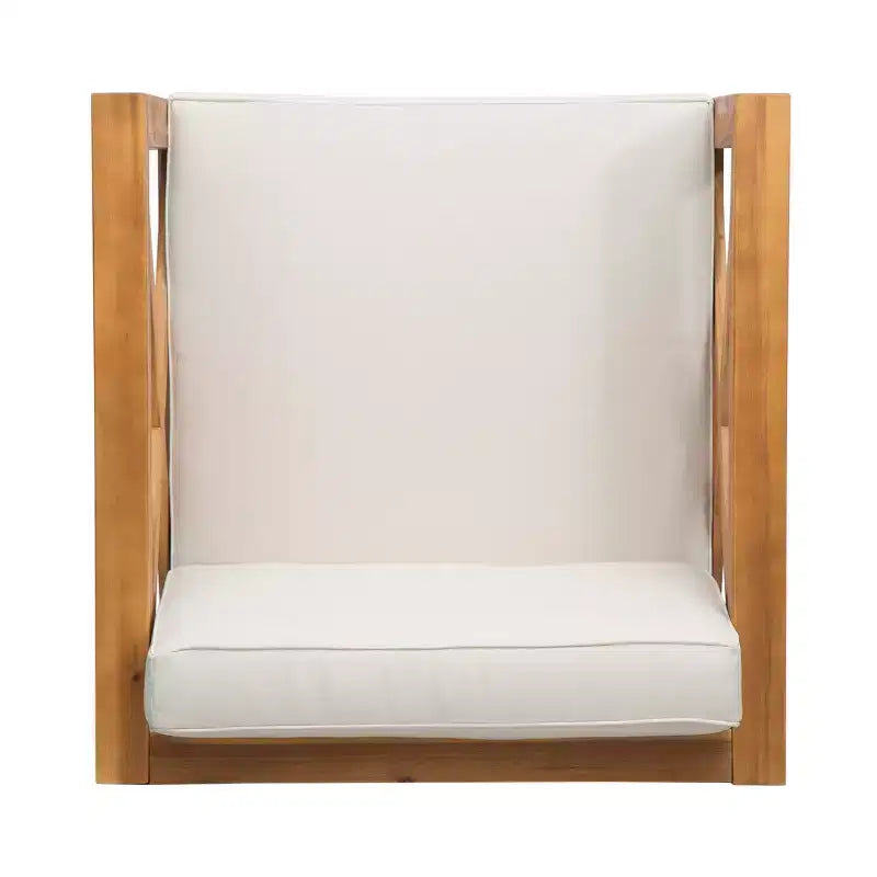 GDFStudio Sam Outdoor Patio Acacia Wood Club Chair with Water-Resistant Cushion