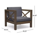 GDFStudio Sam Outdoor Patio Acacia Wood Club Chair with Water-Resistant Cushion