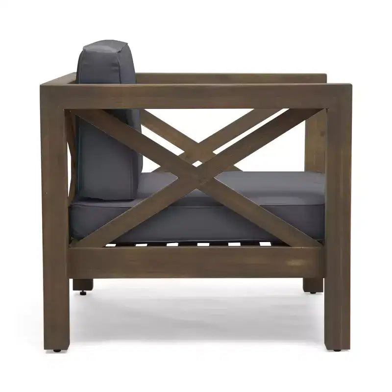 GDFStudio Sam Outdoor Patio Acacia Wood Club Chair with Water-Resistant Cushion