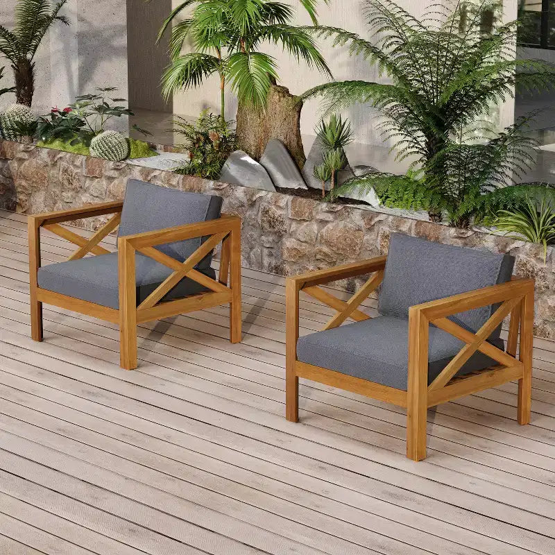 Christopher Knight Home Maribel Transitional Outdoor Acacia Wood Club Chair with Cushions (Set of 2)