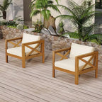Christopher Knight Home Maribel Transitional Outdoor Acacia Wood Club Chair with Cushions (Set of 2)