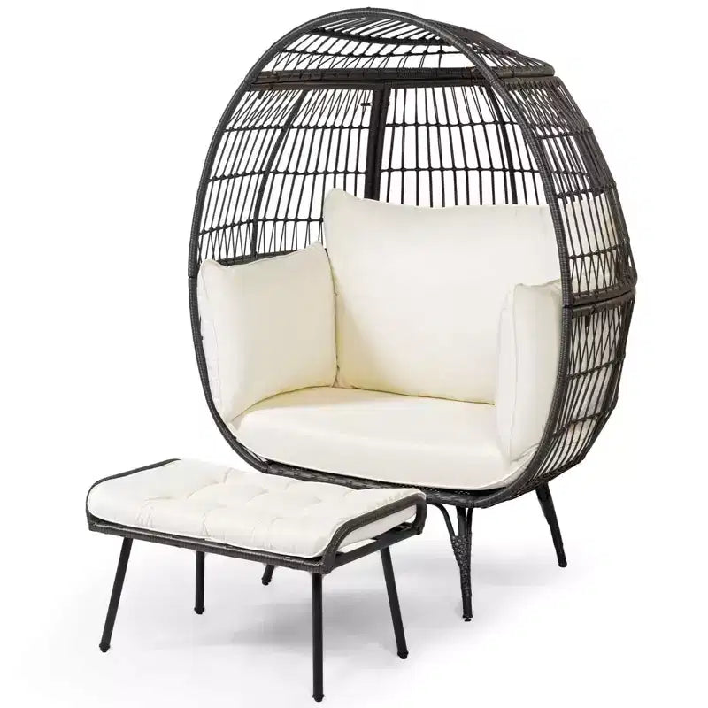 Costway Set di 2 Ceste da Salotto in Vimini da Giardino con Cuscini Morbidi, Poltrona a Uovo Oversize