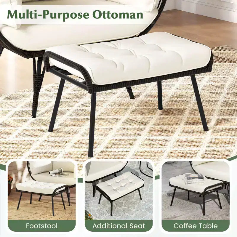 Costway Set di 2 Ceste da Salotto in Vimini da Giardino con Cuscini Morbidi, Poltrona a Uovo Oversize