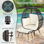 Costway Set di 2 Ceste da Salotto in Vimini da Giardino con Cuscini Morbidi, Poltrona a Uovo Oversize
