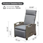 Okak 90-150 Patio Recliner Chair with Adjustable Footrest&Rattan Frame,Outdoor Lounge Chair Accent Chair with Side Table,350lbs Max
