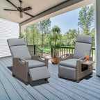 Okak 90-150 Patio Recliner Chair with Adjustable Footrest&Rattan Frame,Outdoor Lounge Chair Accent Chair with Side Table,350lbs Max
