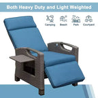 Okak 90-150 Patio Recliner Chair with Adjustable Footrest&Rattan Frame,Outdoor Lounge Chair Accent Chair with Side Table,350lbs Max
