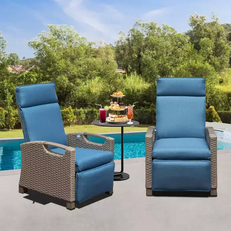 Okak 90-150 Patio Recliner Chair with Adjustable Footrest&Rattan Frame,Outdoor Lounge Chair Accent Chair with Side Table,350lbs Max