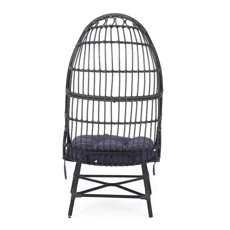 Okak 16 Sedia a uovo da patio in vimini di rattan PE, sedia accentuata di grandi dimensioni per portico, giardino e cortile, sedia lounge moderna e rustica