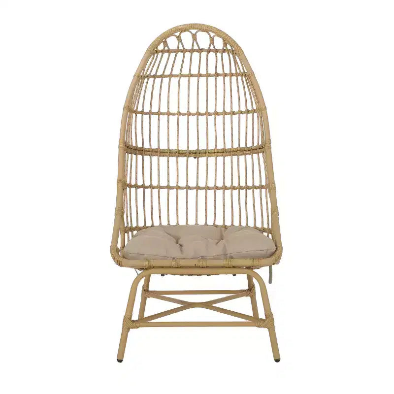 Okak 16 Sedia a uovo da patio in vimini di rattan PE, sedia accentuata di grandi dimensioni per portico, giardino e cortile, sedia lounge moderna e rustica