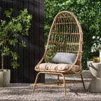 Okak 16 Sedia a uovo da patio in vimini di rattan PE, sedia accentuata di grandi dimensioni per portico, giardino e cortile, sedia lounge moderna e rustica