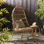 Okak 16 Sedia a uovo da patio in vimini di rattan PE, sedia accentuata di grandi dimensioni per portico, giardino e cortile, sedia lounge moderna e rustica