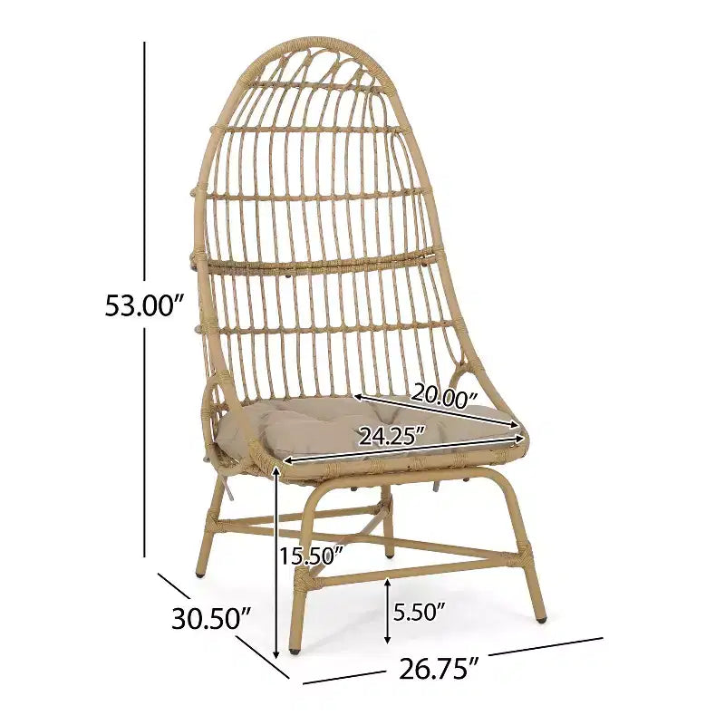 Okak 16 Sedia a uovo da patio in vimini di rattan PE, sedia accentuata di grandi dimensioni per portico, giardino e cortile, sedia lounge moderna e rustica