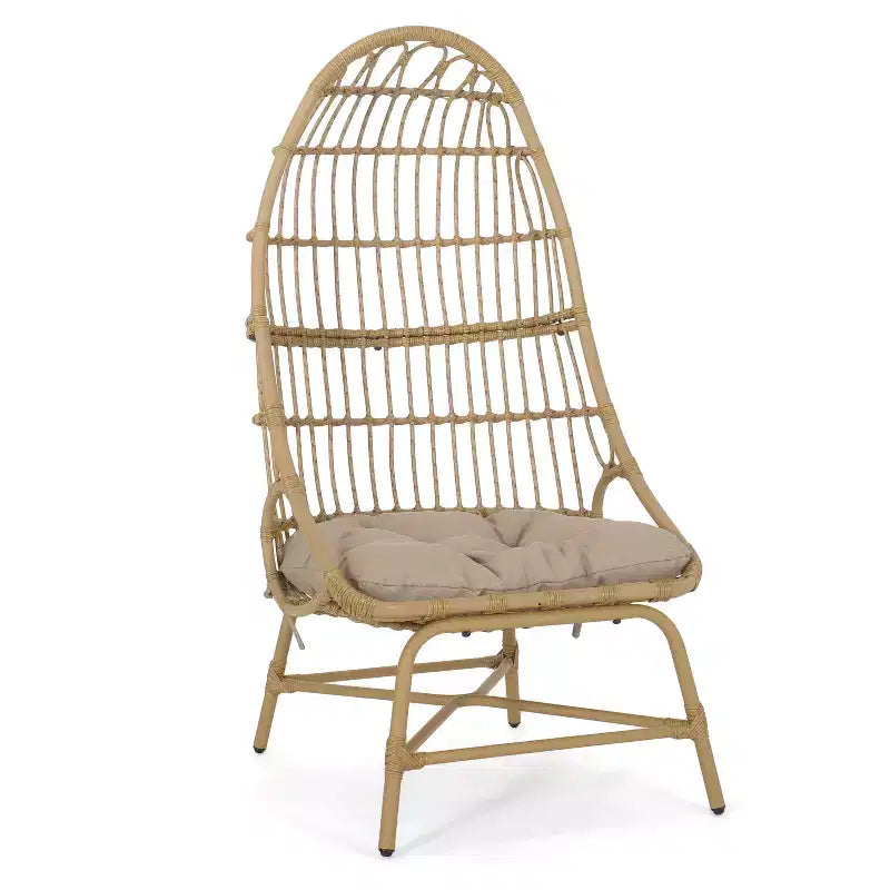 Okak 16 Sedia a uovo da patio in vimini di rattan PE, sedia accentuata di grandi dimensioni per portico, giardino e cortile, sedia lounge moderna e rustica