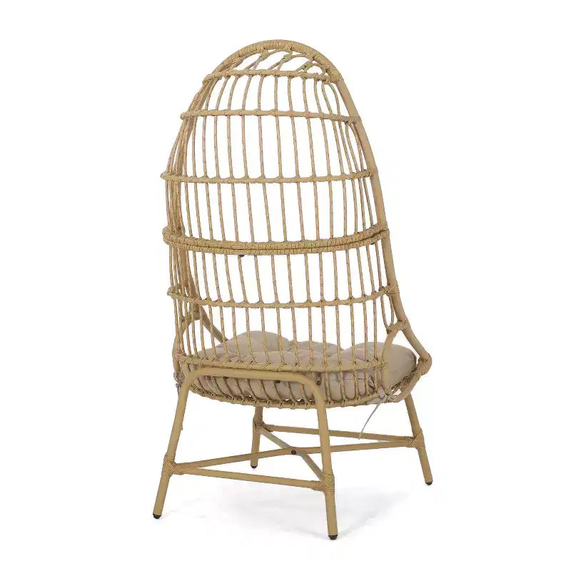Okak 16 Sedia a uovo da patio in vimini di rattan PE, sedia accentuata di grandi dimensioni per portico, giardino e cortile, sedia lounge moderna e rustica