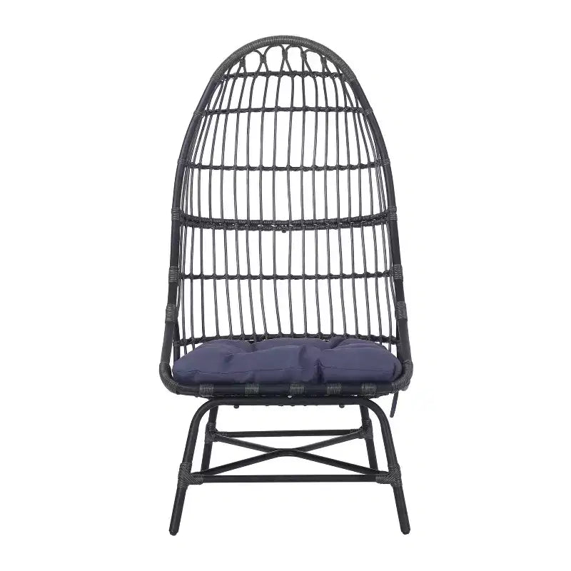 Okak 16 Sedia a uovo da patio in vimini di rattan PE, sedia accentuata di grandi dimensioni per portico, giardino e cortile, sedia lounge moderna e rustica