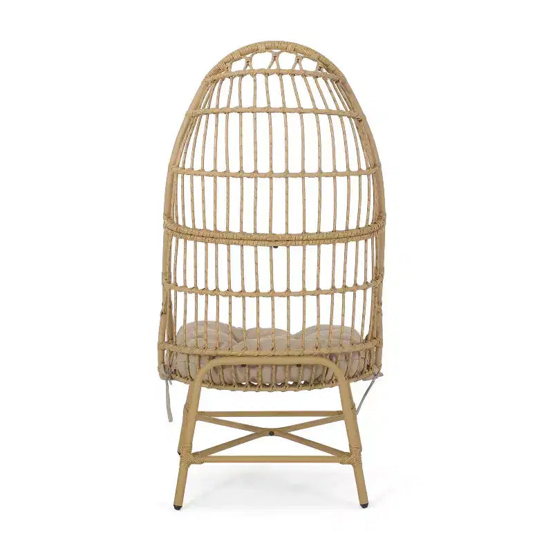 Okak 16 Sedia a uovo da patio in vimini di rattan PE, sedia accentuata di grandi dimensioni per portico, giardino e cortile, sedia lounge moderna e rustica
