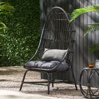 Okak 16 Sedia a uovo da patio in vimini di rattan PE, sedia accentuata di grandi dimensioni per portico, giardino e cortile, sedia lounge moderna e rustica