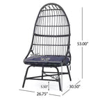 Okak 16 Sedia a uovo da patio in vimini di rattan PE, sedia accentuata di grandi dimensioni per portico, giardino e cortile, sedia lounge moderna e rustica