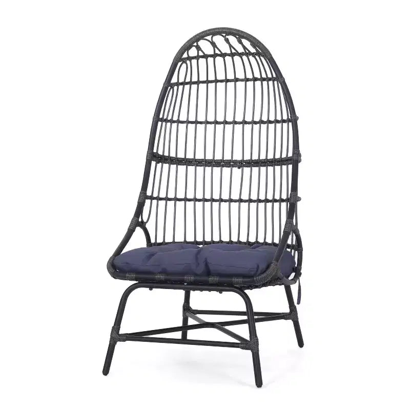 Okak 16 Sedia a uovo da patio in vimini di rattan PE, sedia accentuata di grandi dimensioni per portico, giardino e cortile, sedia lounge moderna e rustica