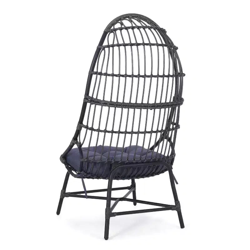 Okak 16 Sedia a uovo da patio in vimini di rattan PE, sedia accentuata di grandi dimensioni per portico, giardino e cortile, sedia lounge moderna e rustica