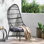 Okak 16 Sedia a uovo da patio in vimini di rattan PE, sedia accentuata di grandi dimensioni per portico, giardino e cortile, sedia lounge moderna e rustica